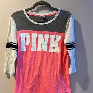 Pink XS T-Shirt 3/4 Length Sleeves Pink/White/Gray Excellent Condition Soft